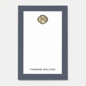 Elegante Gouden Monogram Blauwe Leerlook Post-it® Notes (Voorkant)