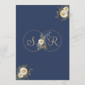 Elegante gouden monogram Bloemen Marine Blauwe bru Menu (Achterkant)
