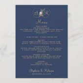 Elegante gouden monogram Bloemen Marine Blauwe bru Menu (Voorkant)