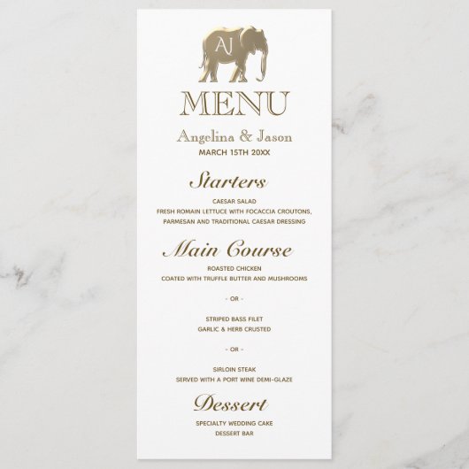 Elegante Gouden Monogram Bruiloft Menu (Voorkant)