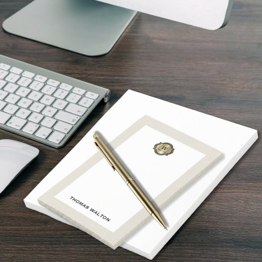 Elegante Gouden Monogram Crème Witte Leer Look Post-it® Notes