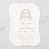 Elegante Gouden Monogram Crest Custom Wedding Kaart (Voorkant / Achterkant)