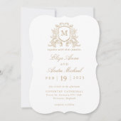 Elegante Gouden Monogram Crest Custom Wedding Kaart (Voorkant)