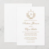 Elegante Gouden Monogram Crest Custom Wedding Kaart (Voorkant / Achterkant)