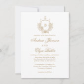 Elegante Gouden Monogram Crest Custom Wedding Kaart (Voorkant)