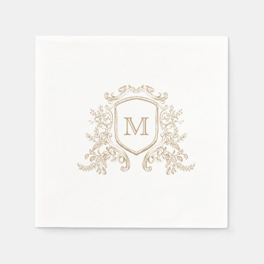 Elegante Gouden Monogram Crest Custom Wedding Serv Servet (Voorkant)