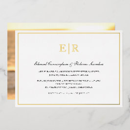 Elegante gouden monogram formele huwelijksreceptie folie uitnodiging