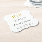 Elegante gouden monogram formele trouwkaart 'Save Kartonnen Onderzetters (Gekanteld)