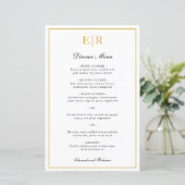 Elegante gouden monogram formele trouwmenu (Staand voorkant)