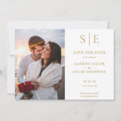 Elegante gouden monogram foto bruiloft save the date (Voorkant)