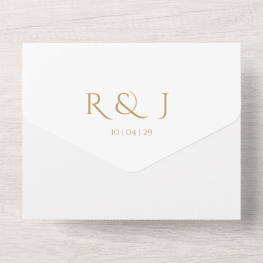 Elegante gouden monogram foto trouwdatum all in one uitnodiging (Achterkant)