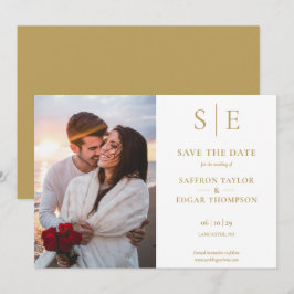Elegante gouden monogram fototrouwkaart save the date