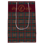Elegante gouden monogram geruit - Cranberry blauwg Medium Cadeauzakje (Achterkant)