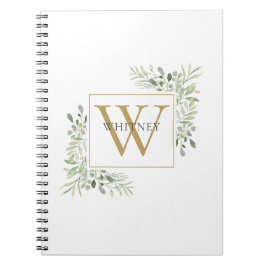 Elegante gouden monogram groen blad notitieboek