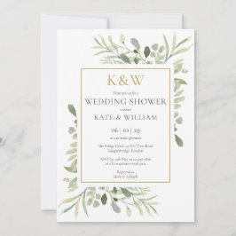 Elegante gouden monogram groen huwelijksdouche kaart