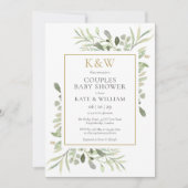 Elegante gouden monogram groenheid koppels baby sh kaart (Voorkant)