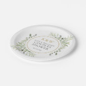 Elegante gouden monogram groenigheid koppel bruisf papieren bordje (Gekanteld)