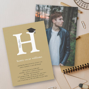 Elegante gouden monogram 'H' afstudeerhoed voor ei Kaart