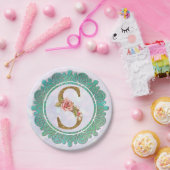 Elegante gouden monogram Initiaal letters met Mand Papieren Bordje (Feest)