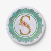 Elegante gouden monogram Initiaal letters met Mand Papieren Bordje (Voorkant)