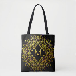 Elegante Gouden Monogram Mandala Luxe Tote Bag