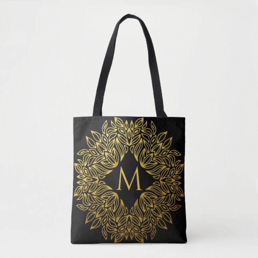 Elegante Gouden Monogram Mandala Luxe Tote Bag (Voorkant)
