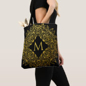 Elegante Gouden Monogram Mandala Luxe Tote Bag (Dichtbij)