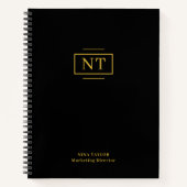 Elegante gouden monogram met twee letters op zwart notitieboek (Voorkant)
