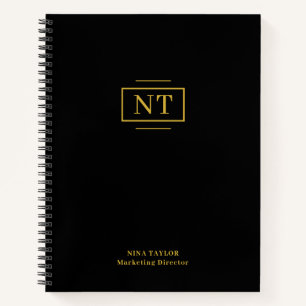 Elegante gouden monogram met twee letters op zwart notitieboek