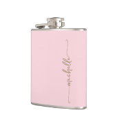 Elegante Gouden Monogram Naam Script Roze Roos Heupfles (Links)