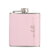 Elegante Gouden Monogram Naam Script Roze Roos Heupfles (Voorkant)