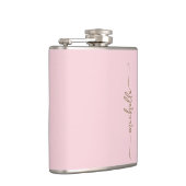 Elegante Gouden Monogram Naam Script Roze Roos Heupfles (Rechts)