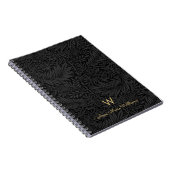 Elegante gouden monogram naam zwart bloempatroon notitieboek (Rechterzijde)