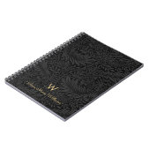 Elegante gouden monogram naam zwart bloempatroon notitieboek (Linkerzijde)