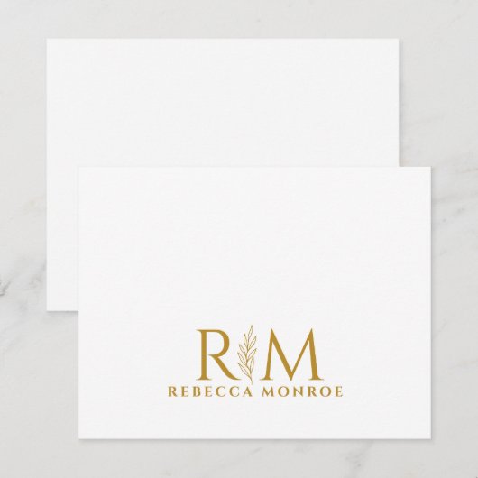 Elegante Gouden Monogram Notitiekaartje (Voorkant / Achterkant)