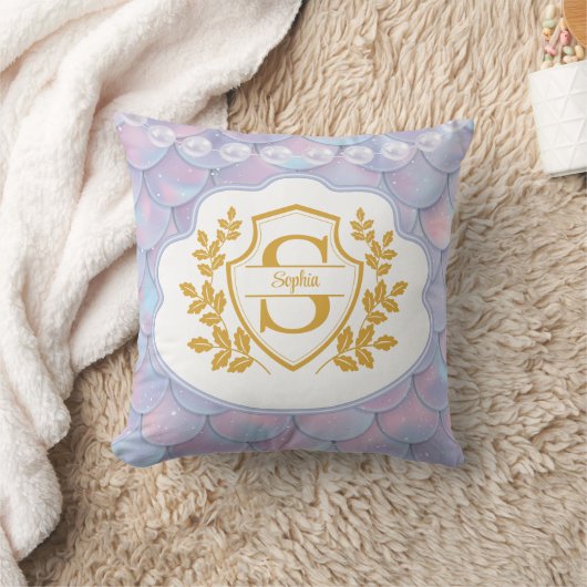 Elegante Gouden Monogram Parel- en Schubben Zeemee Kussen (Deken)