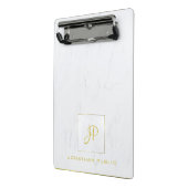 Elegante Gouden Monogram Professionele Witte Marme Mini Klembord (Angled2)