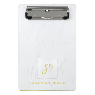 Elegante Gouden Monogram Professionele Witte Marme Mini Klembord