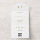 Elegante gouden monogram QR-code bruiloft All In One Uitnodiging (Binnen)