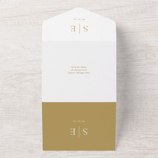 Elegante gouden monogram QR-code trouwkaart All In One Uitnodiging (Buitenkant)