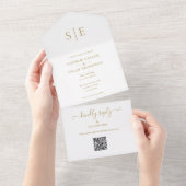 Elegante gouden monogram QR-code trouwkaart All In One Uitnodiging (Afscheurbaar)