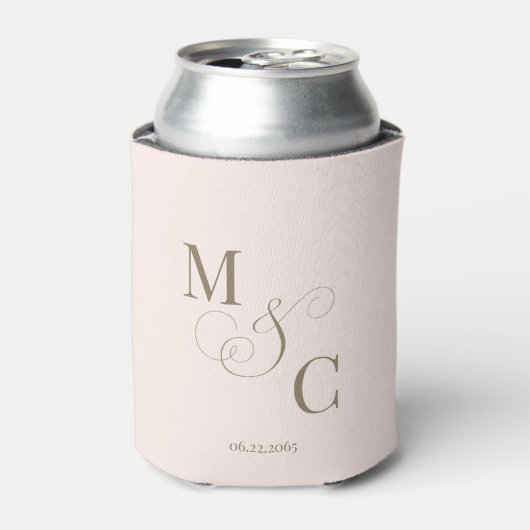 Elegante gouden monogram roze trouw blikjeskoeler (Blikje Voorkant)