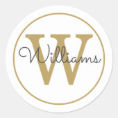 Elegante gouden monogram script naam ronde sticker (Voorkant)