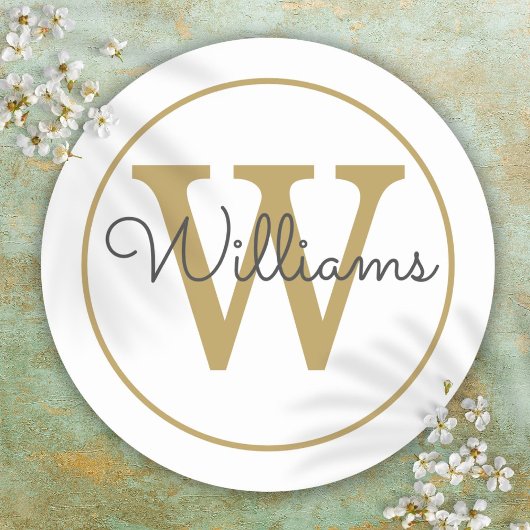 Elegante gouden monogram script naam ronde sticker