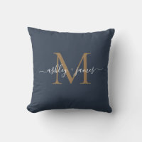 Elegante Gouden Monogram Script Namen Trouwblauw