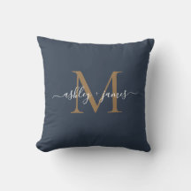 Elegante Gouden Monogram Script Namen Trouwblauw