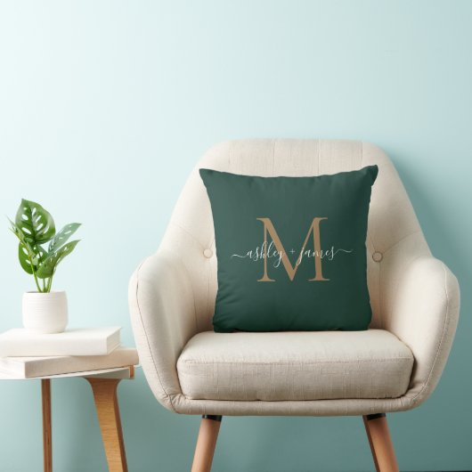 Elegante Gouden Monogram Script Namen Trouwen Groe Kussen (Stoel)