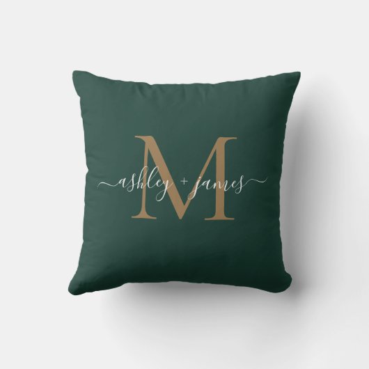 Elegante Gouden Monogram Script Namen Trouwen Groe Kussen (Achterkant)