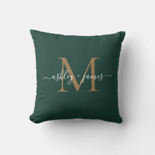 Elegante Gouden Monogram Script Namen Trouwen Groe Kussen
