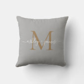 Elegante Gouden Monogram Script Namen Trouwgrijs Kussen (Achterkant)